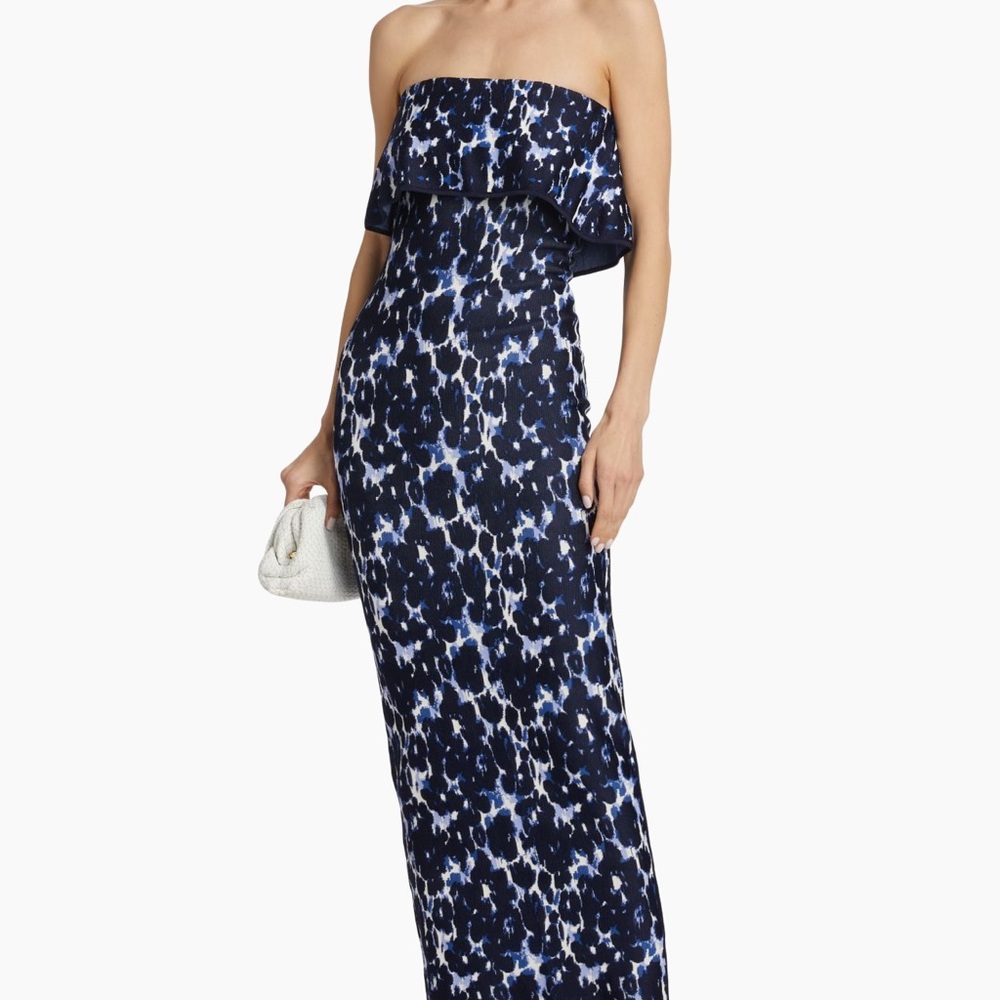 Lela Rose Elegant Strapless Blue and Black Dress